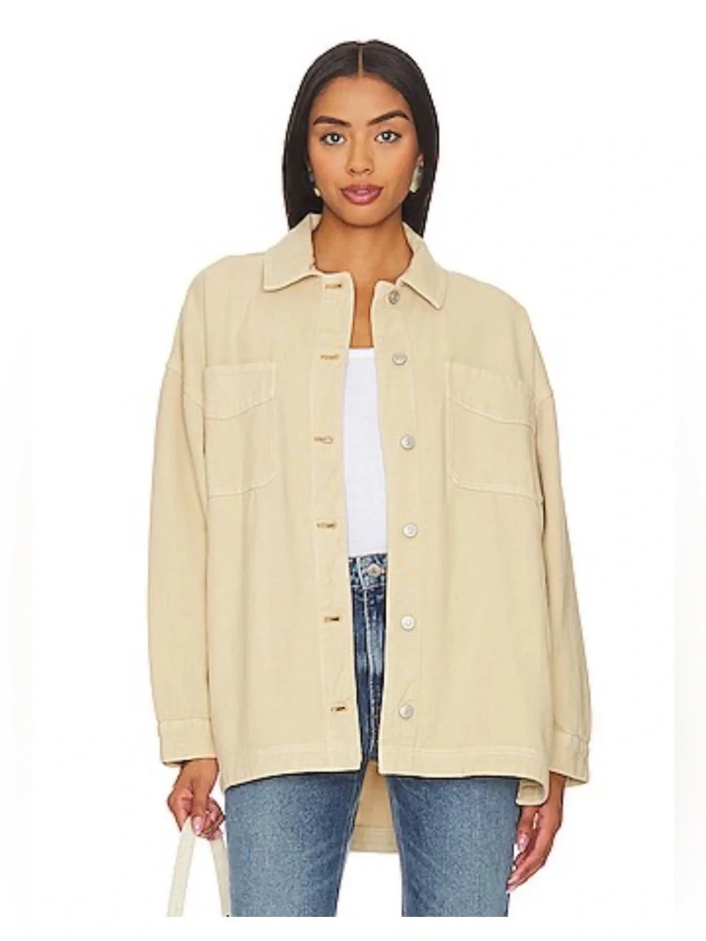 Free People We The Free Oversized Beige Cotton Utility Jacket Size Small